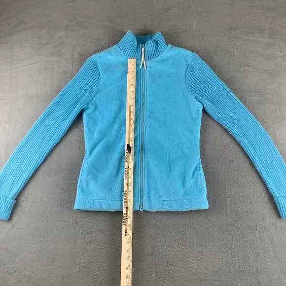 Y2K Express Jeans Aqua Fleece Rib Knit Zip Up Sweater Jacket Women’s M - Picture 4 of 6